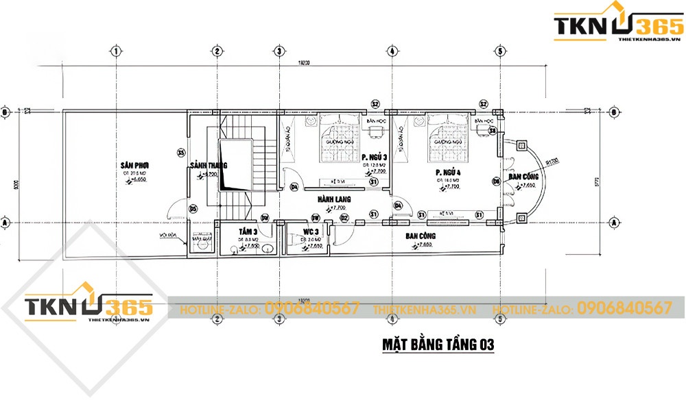 thiết kế nhà ống 3 tầng