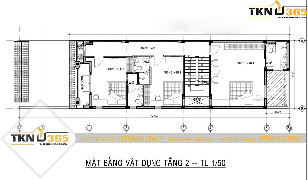 thiết kế nhà ống 3 tầng