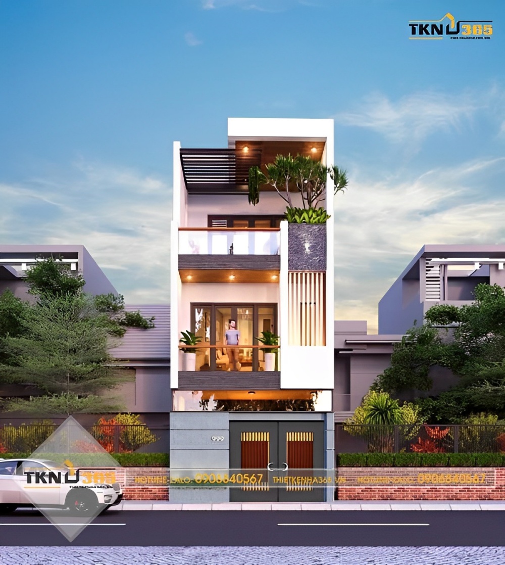 Nhà phố ngang 3m đẹp mắt trong gam màu ấm áp
