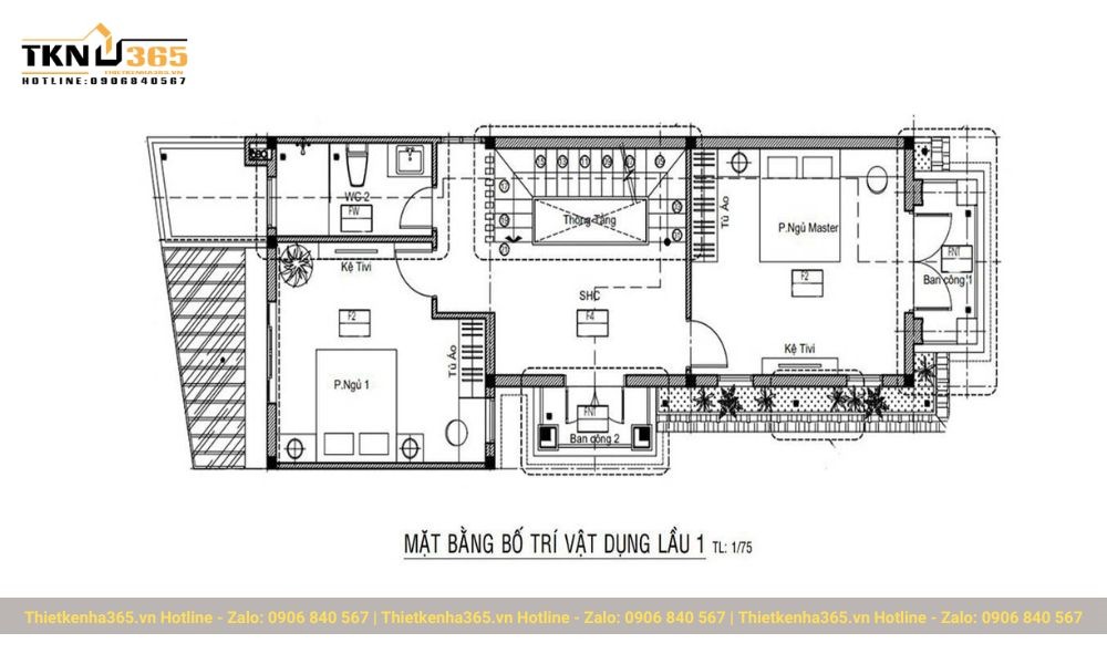 Mặt bằng tầng 1 nhà 6x15m