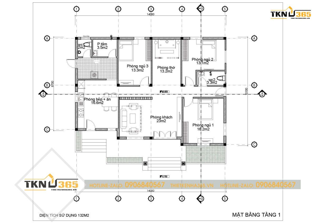 bản vẽ thiết kế nhà 1 tầng
