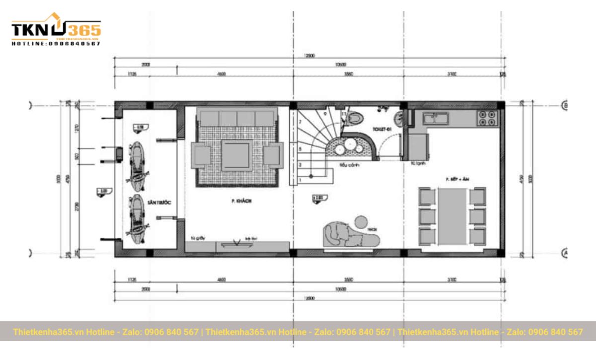 bản vẽ thiết kế nhà 1 tầng