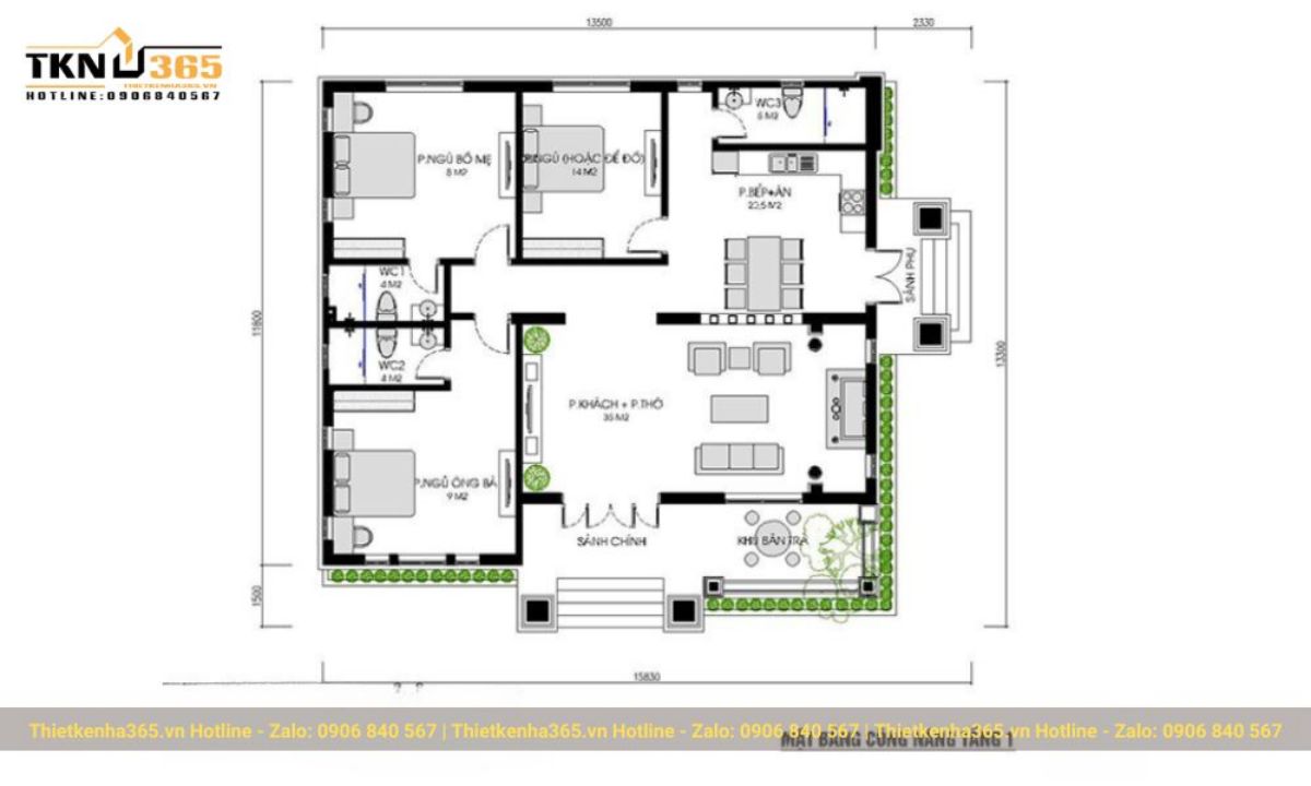 bản vẽ thiết kế nhà 1 tầng
