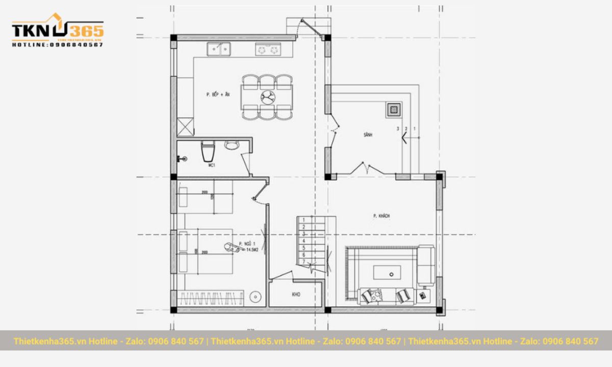 bản vẽ thiết kế nhà 1 tầng