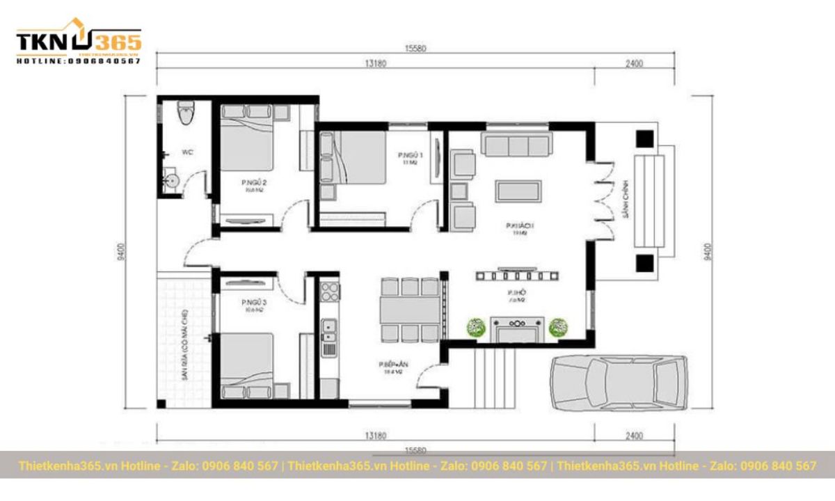 bản vẽ thiết kế nhà 1 tầng