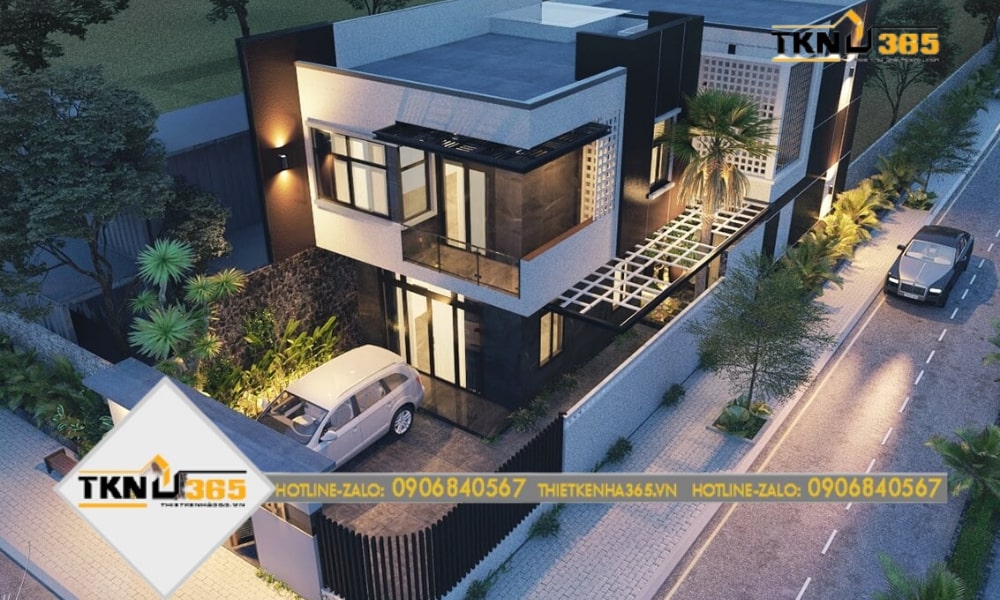 Mẫu nhà 2 tầng 2 mặt tiền hiện đại