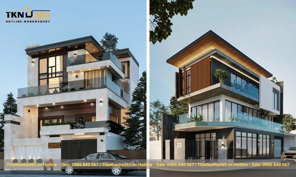 nhà biệt thự hiện đại 3 tầng mái bằng