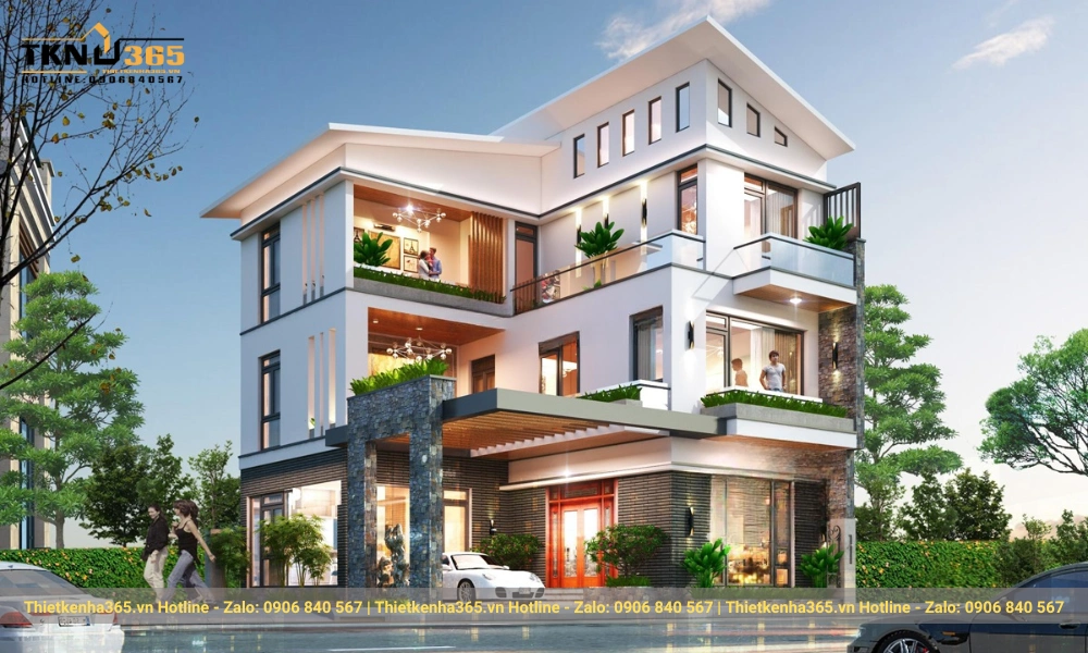 Biệt thự phố 3 tầng mái Nhật hình chữ L