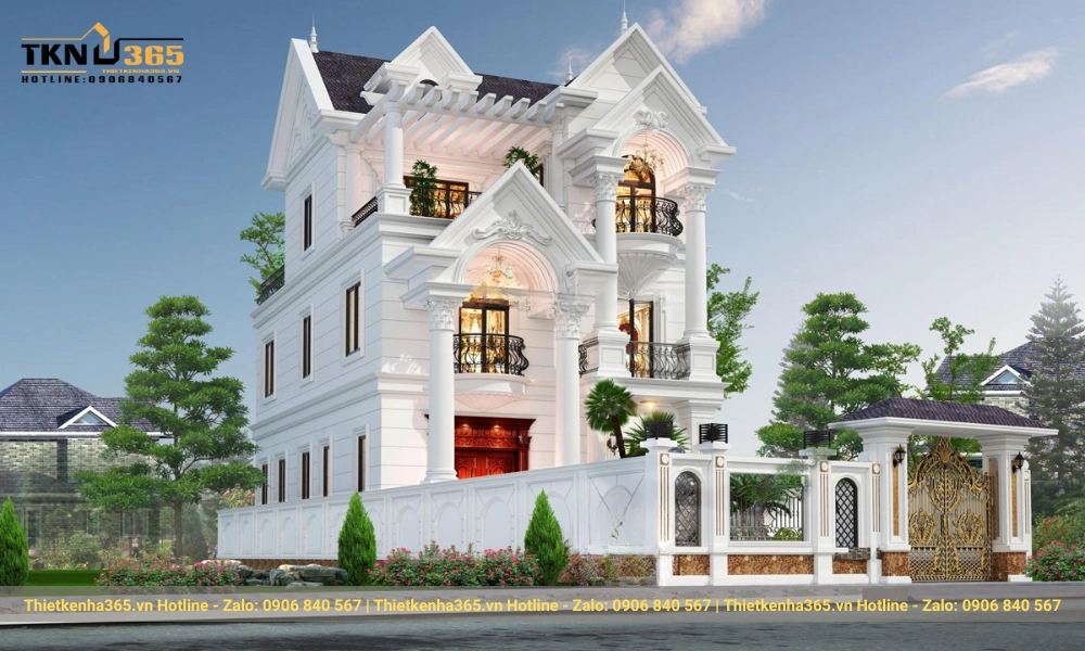 thiết kế biệt thự 3 tầng mái ngói