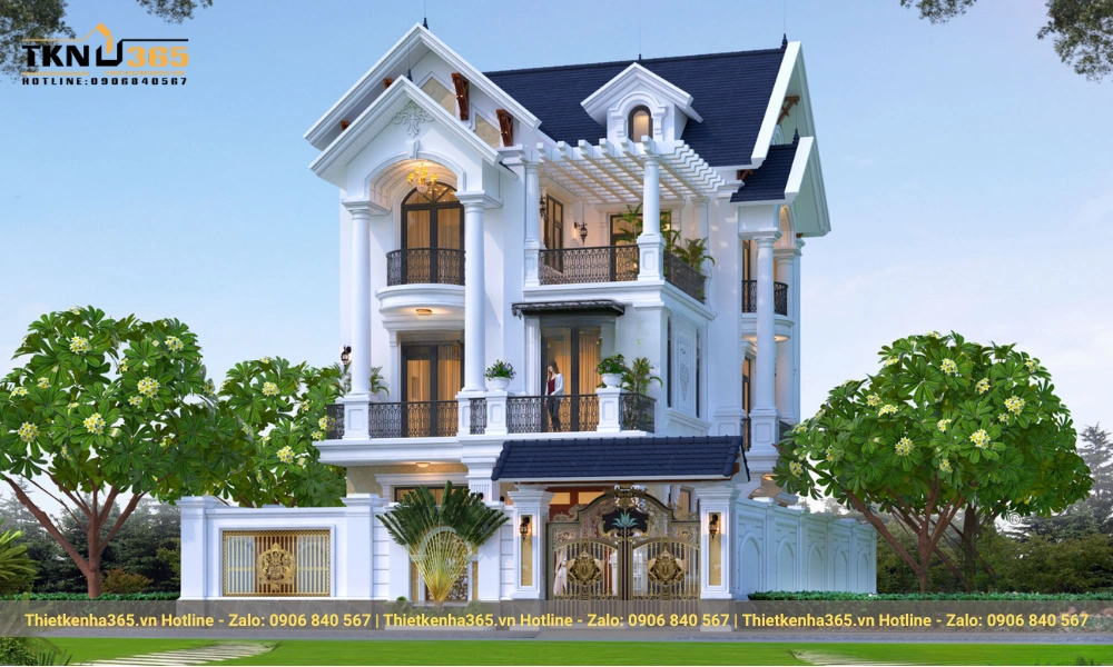 thiết kế biệt thự đẹp 3 tầng mái thái