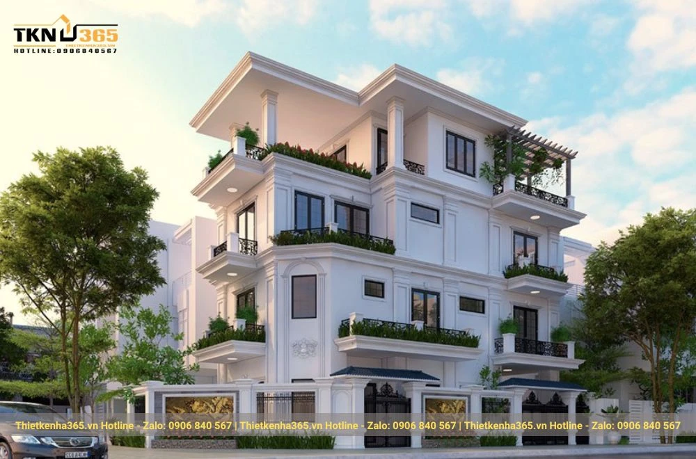 Mẫu biệt thự 4 tầng phong cách tân cổ điển 