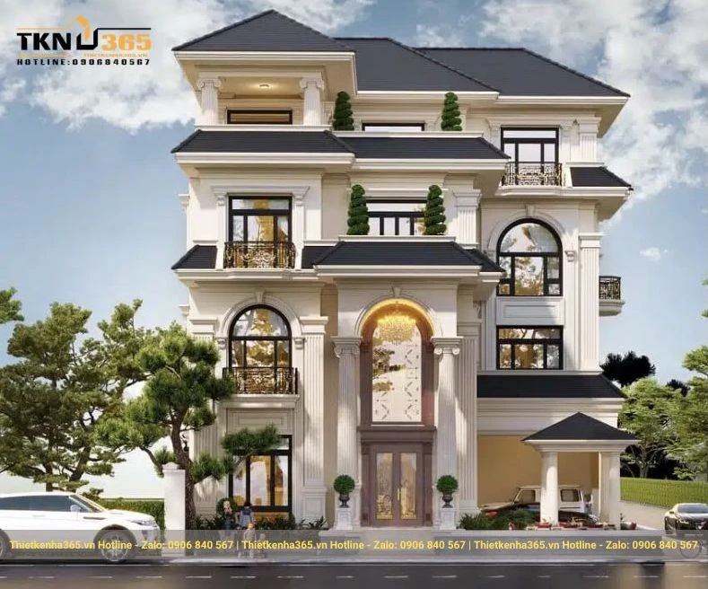 Mẫu biệt thự 4 tầng mái Nhật 