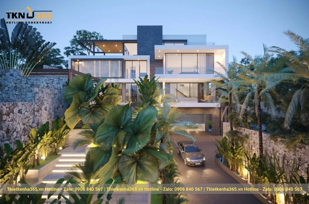 Mẫu biệt thự 4 tầng có sân vườn rộng rãi