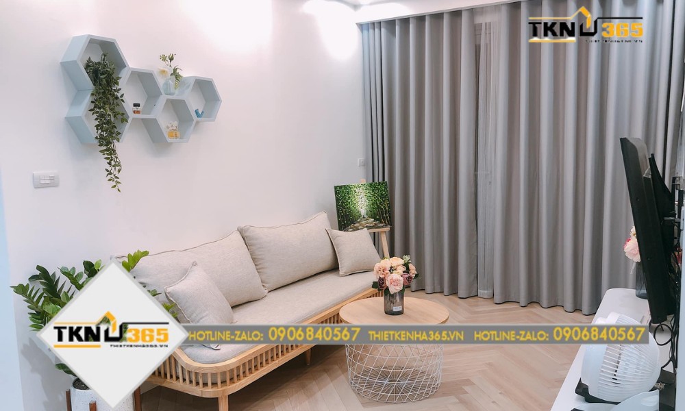 mẫu thiết kế nhà 100m3 với phòng khách màu pastel