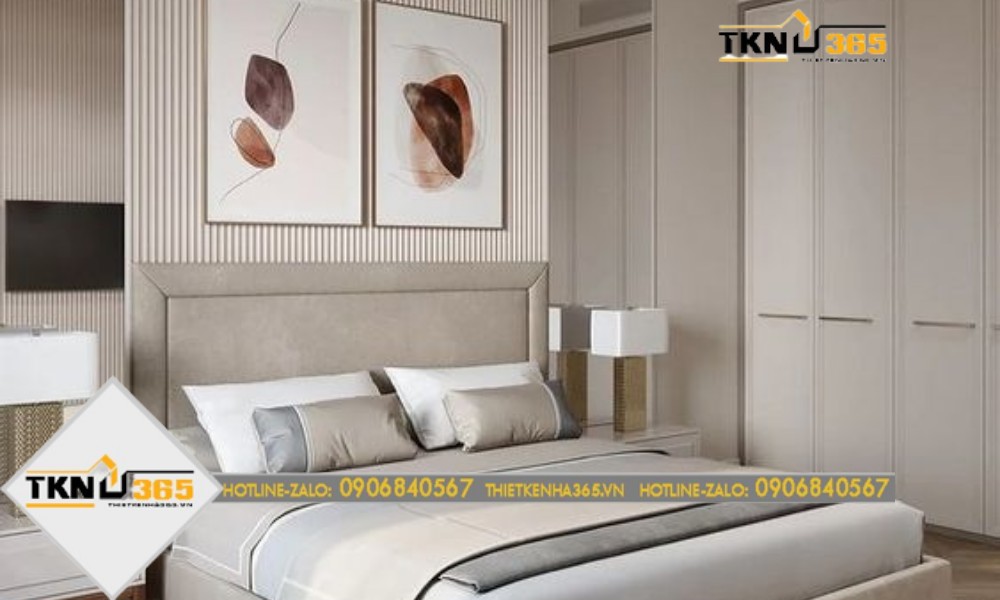 mẫu thiết kế nhà 100m2 với phòng ngủ nhẹ nhàng