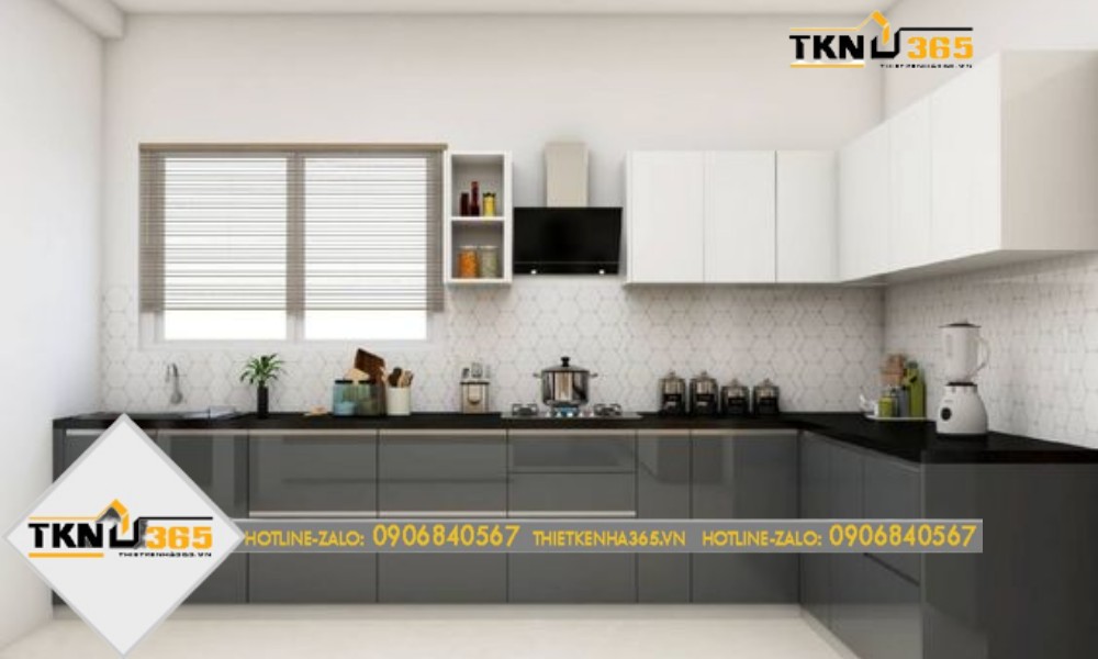 mẫu thiết kế nhà 100m2 với phòng bếp chữ L