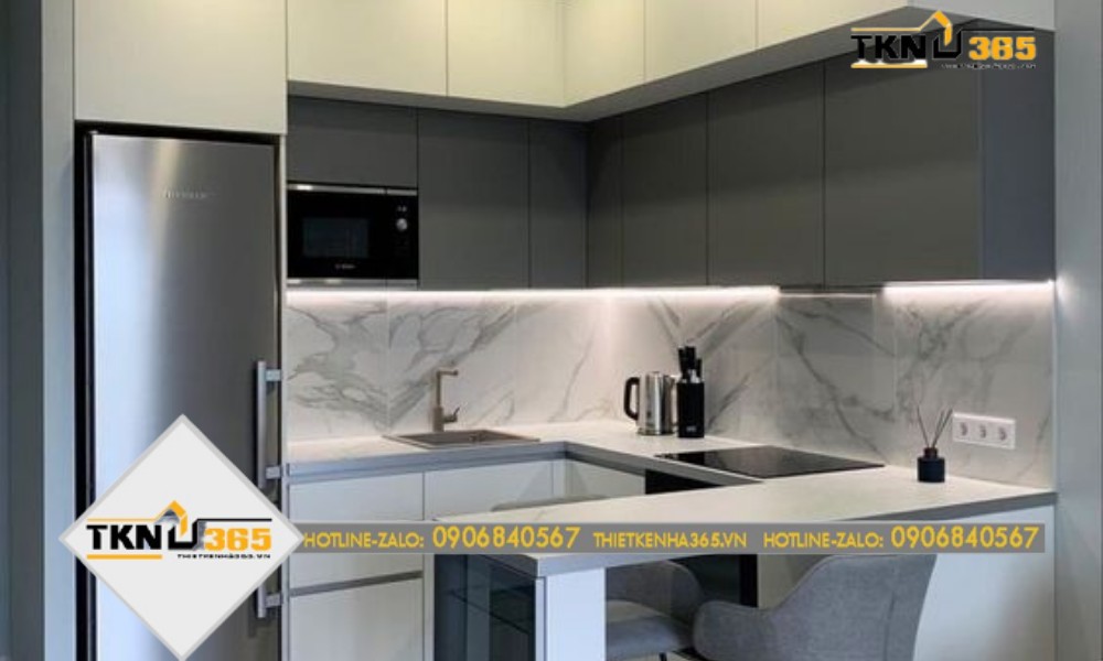 mẫu thiết kế nhà 100m2 với phòng bếp tối giản