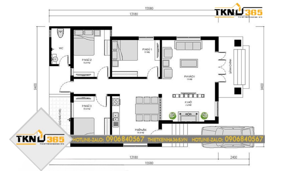 bản vẽ công năng thiết kế nhà 100m2 ở nông thôn