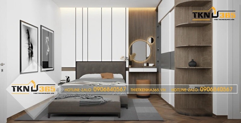 Phòng ngủ sang trọng trong mẫu nhà đẹp 40m2 có gác lửng