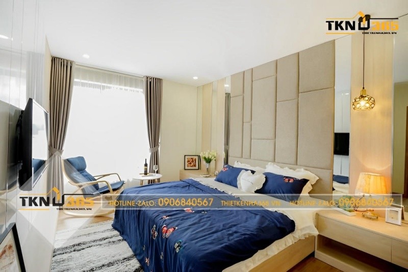 Phòng ngủ mẫu thiết kế nhà 40m2 thông thoáng, có cửa sổ đón ánh sáng tự nhiên