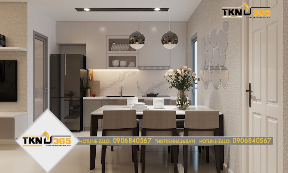 Khu vực ăn uống được bố trí cạnh nhà bếp, tiết kiệm diện tích