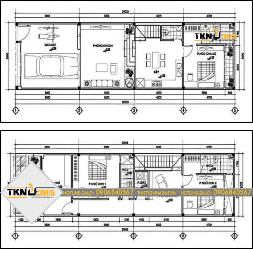 Bản vẽ thiết kế nhà phố 5x20 hiện đại