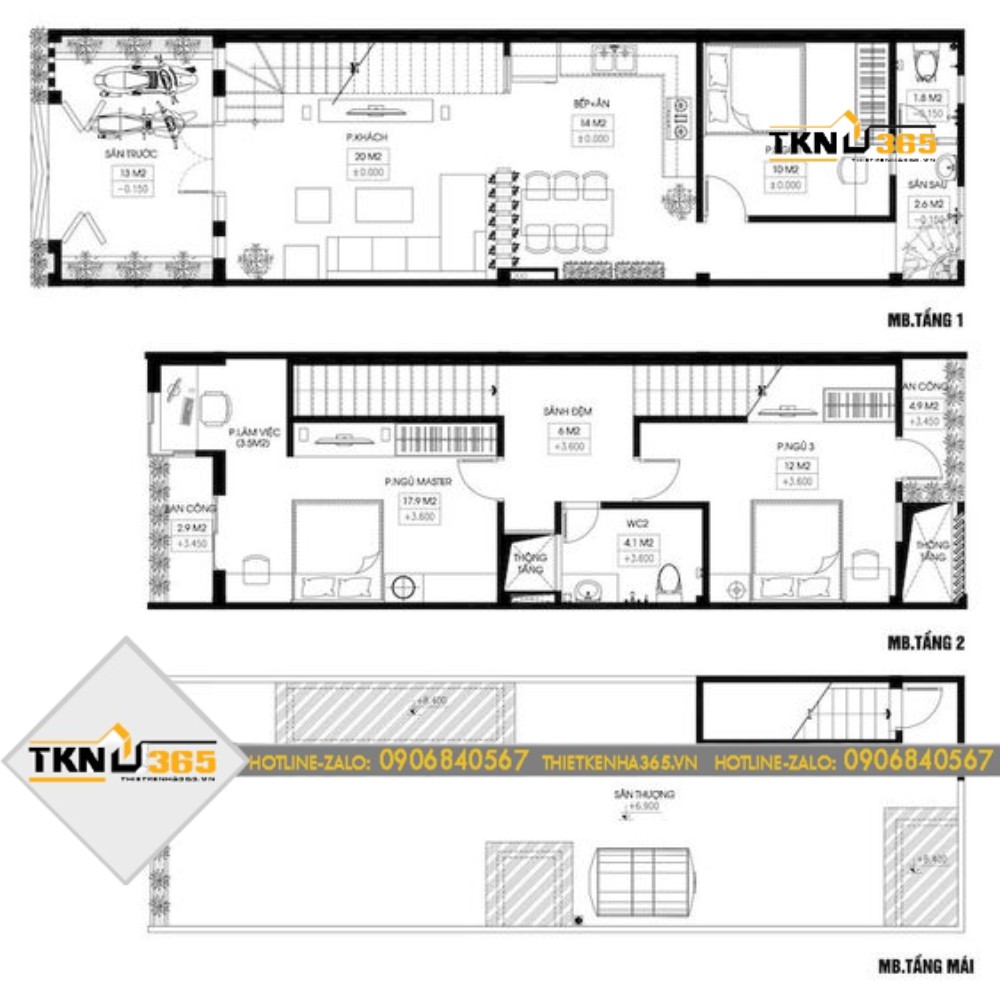 Bản vẽ thiết kế nhà phố 5x20 có tầng áp mái