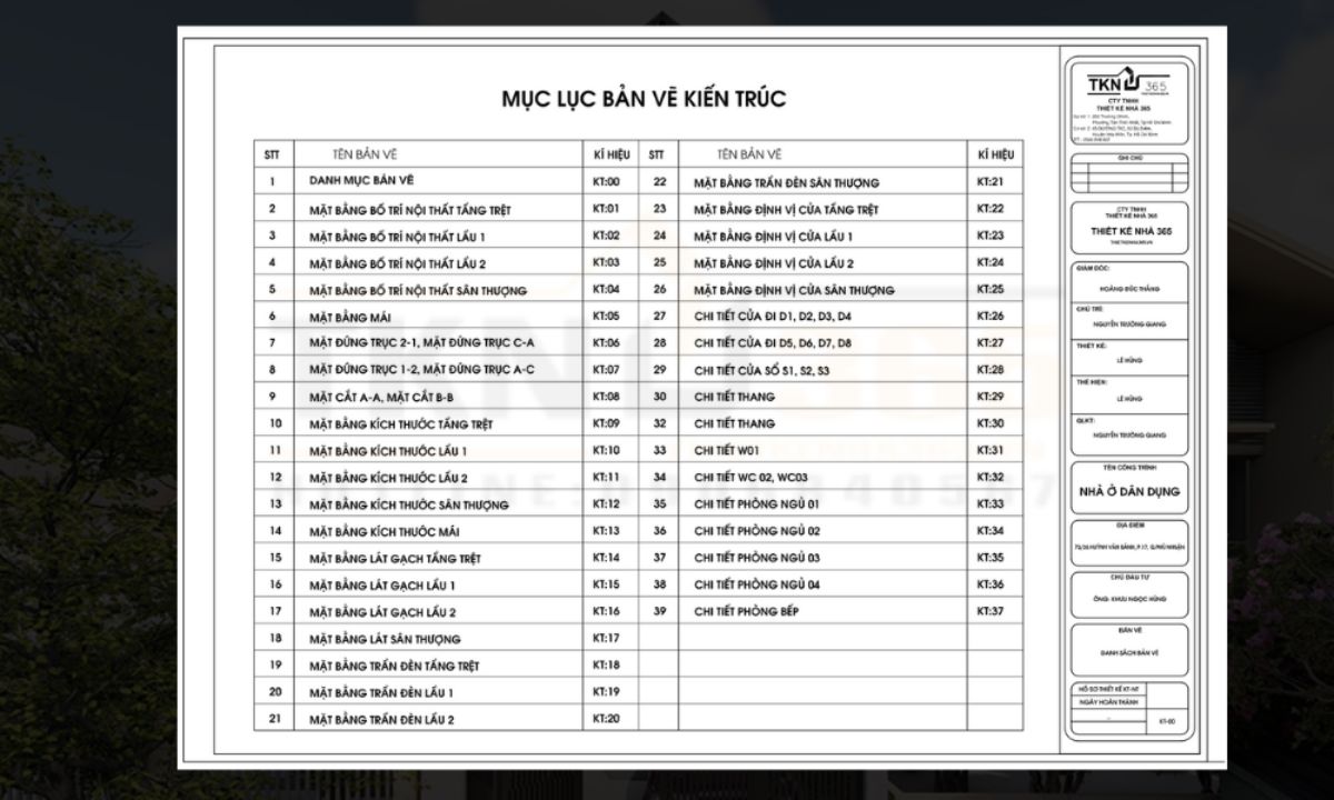 Hồ sơ thiết kế kiến trúc nhà phố 