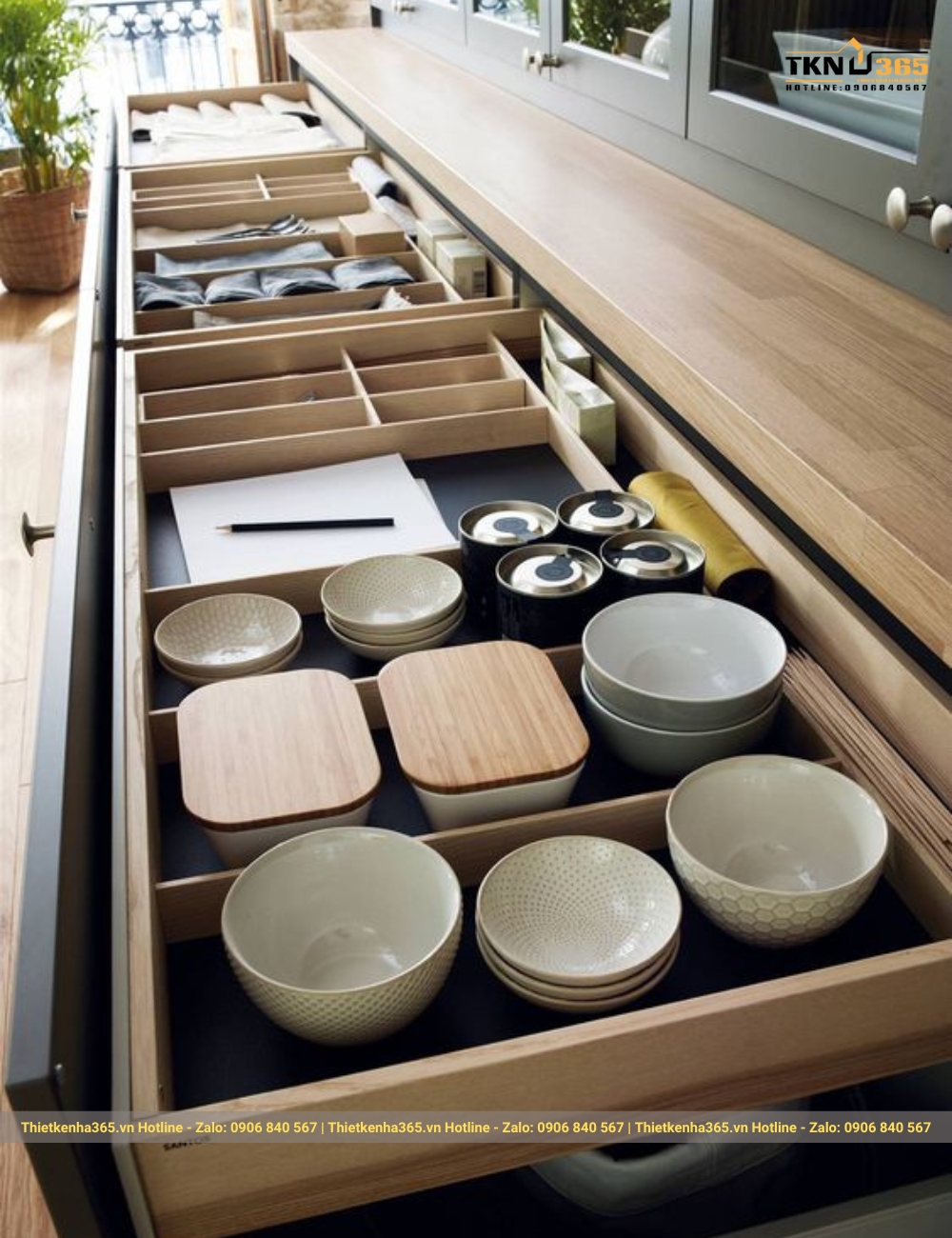 Tủ bếp thông minh mở rộng không gian lưu trữ