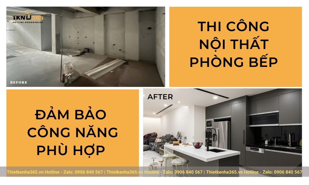 Thi công nội thất phòng bếp đẹp, giống bản vẽ