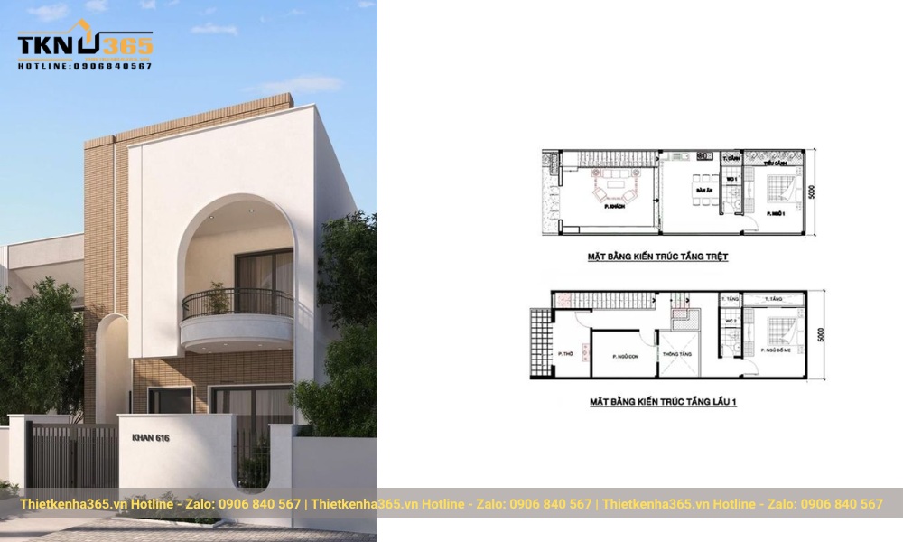 thiết kế nhà 60m2 mái bằng 2 tầng hiện đại