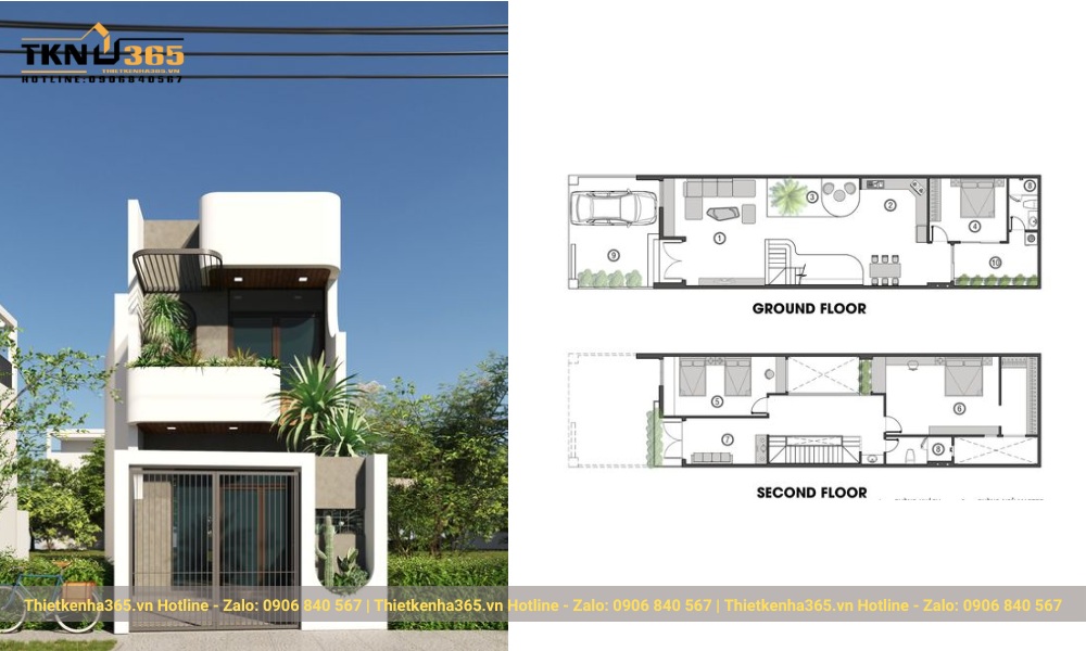 Mẫu nhà 2 tầng 60m2 hình khối lệch