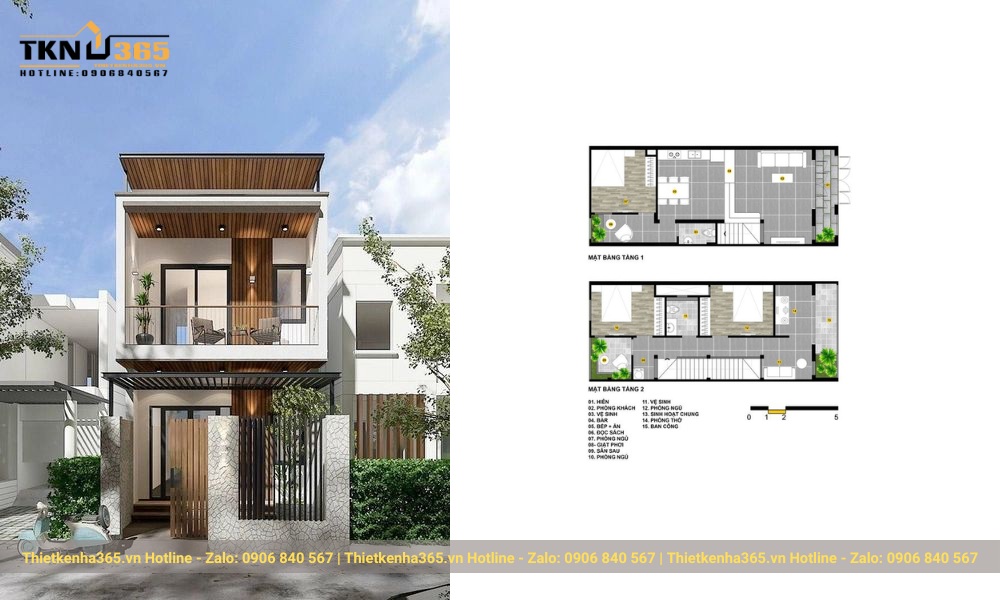 thiết kế nhà 2 tầng 60m2 mái bằng