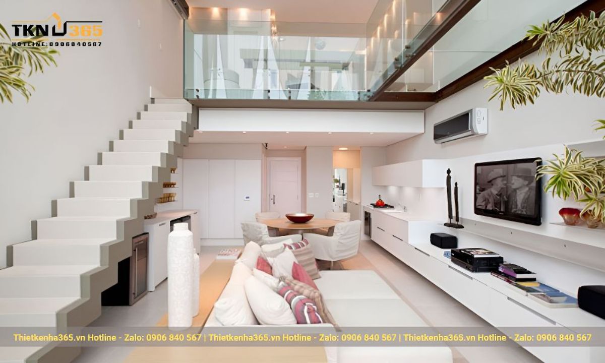 nội thất hiện đại mẫu thiết kế nhà 2 tầng có gác lửng