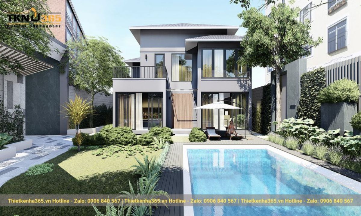 mẫu thiết kế nhà 2 tầng có sân vườn