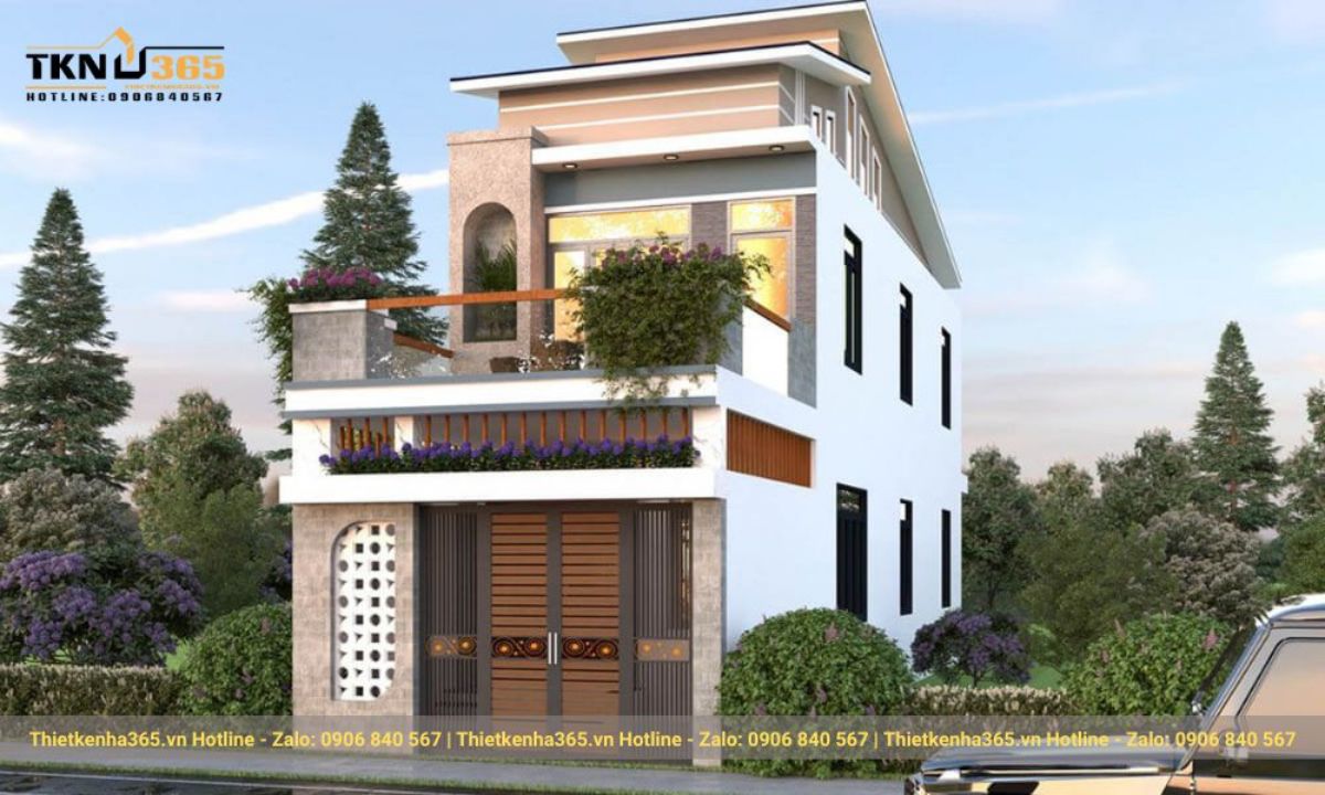 mẫu thiết kế nhà phố rộng 6m mái lệch