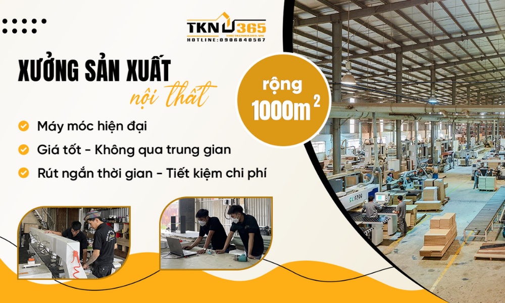 Quy mô xưởng rộng 1000m2, đáp ứng nhu cầu nội thất của mọi khách hàng