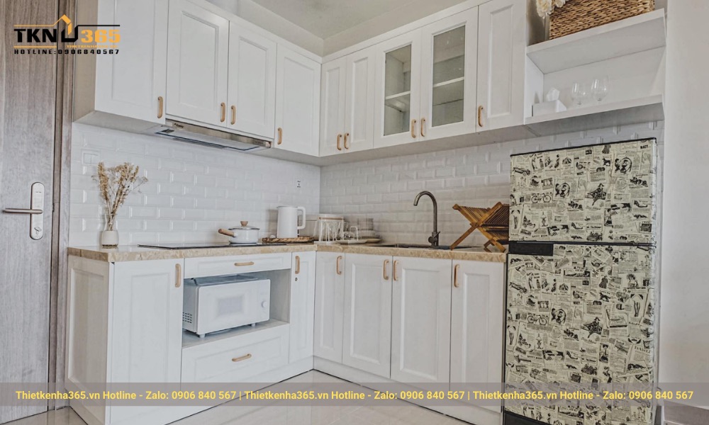 Hệ thống tủ bếp nhiều ngăn, dễ dàng chứa đồ một cách gọn gàng