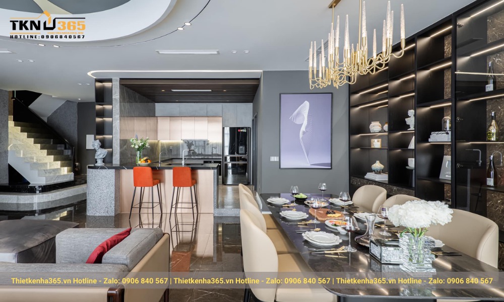 Thi công bếp chữ L cho nhà phố sang trọng