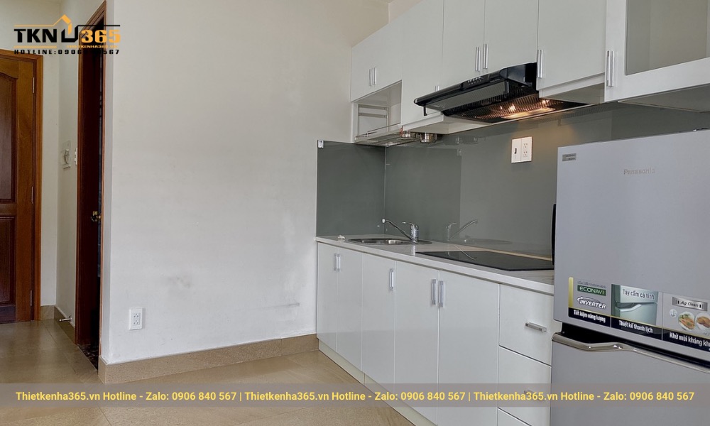 Tổng thể không gian phòng bếp không chỉ đẹp hiện đại mà còn tiện nghi, đáp ứng đầy đủ chức năng sử dụng