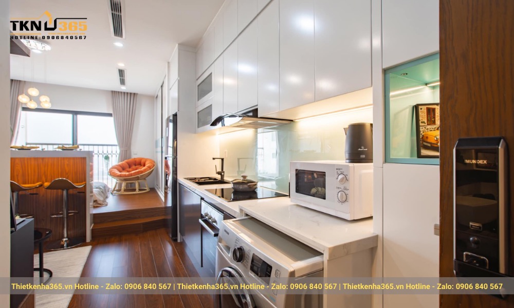 Ô chứa máy giặt gọn gàng tiện lợi và vẫn đảm bảo yêu cầu về thẩm mỹ