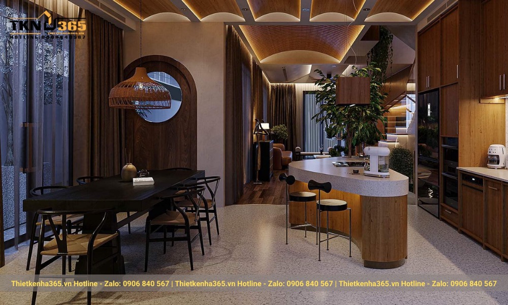 Thi công nội thất phòng bếp có bàn đảo thiết kế độc đáo