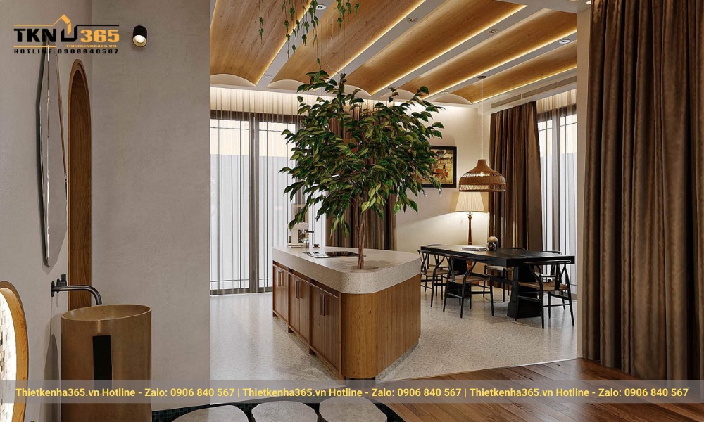 Đảo bếp dáng tam giác độc lạ