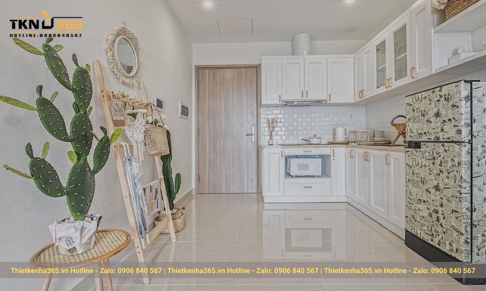 Thi công nội thất phòng bếp liền phòng khách