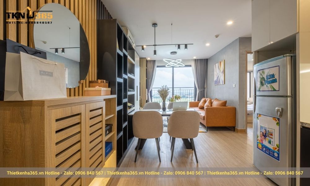 Thi công nội thất phòng khách liền bếp theo phong cách hiện đại