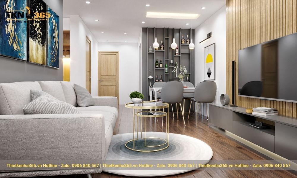 Phòng khách có nội thất đơn giản nhưng không kém phần sang trọng