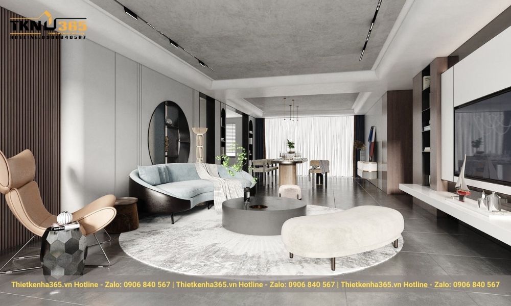 Sử dụng tone màu xám làm phòng khách sáng hơn