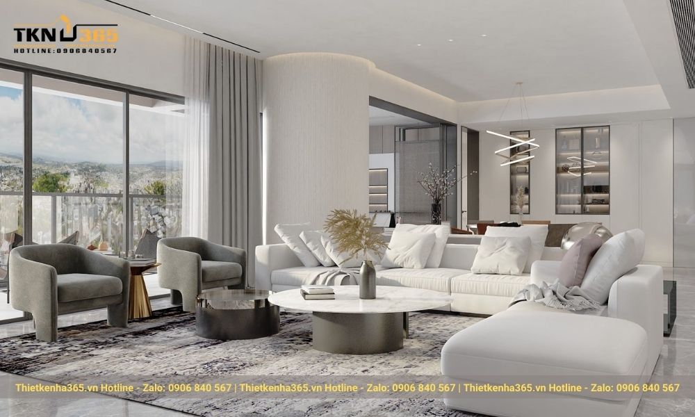 Bộ sofa màu trắng điểm nhấn phòng khách