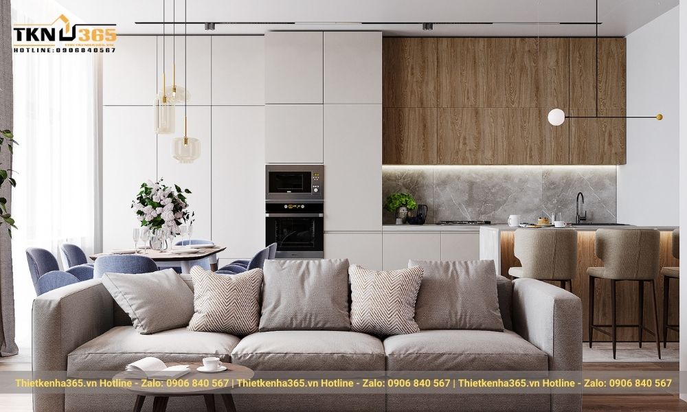 Thi công nội thất phòng khách chung cư ấm cúng