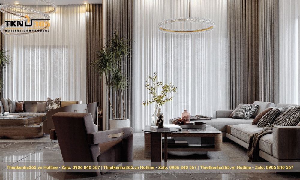 Thi công nội thất phòng khách nhà phố cao cấp